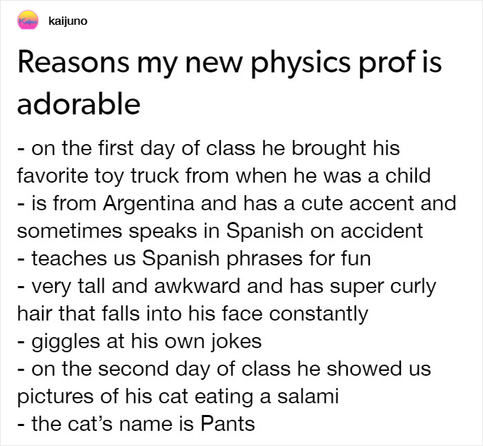 Student Posts Wholesome Facts About Her Physics Professor And Now We Want To Be His Students