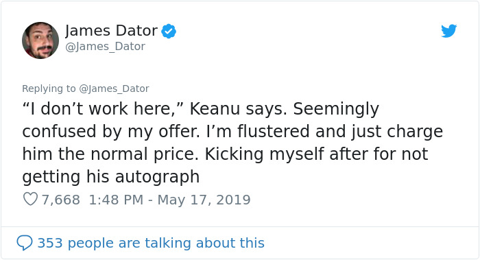 Guy Shares How Keanu Reeves Bought Ice Cream Just To Give Him An Autograph, And People Fall In Love With Him Even More