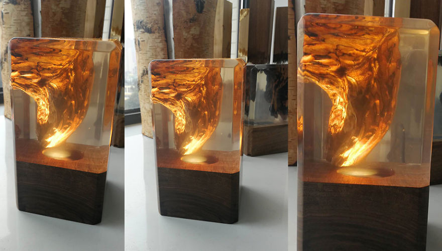 Resin Wood Made Unique Table Lamp Ambient Light Epoxy Wooden Light Sinobrilla