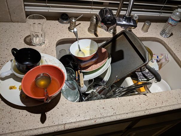I've Been Stuck In My Room Sick For 4 Days Trying To Not Give My Roommate And His Girlfriend What I Have. They've Just Been Letting The Dishes Build Up This Whole Time