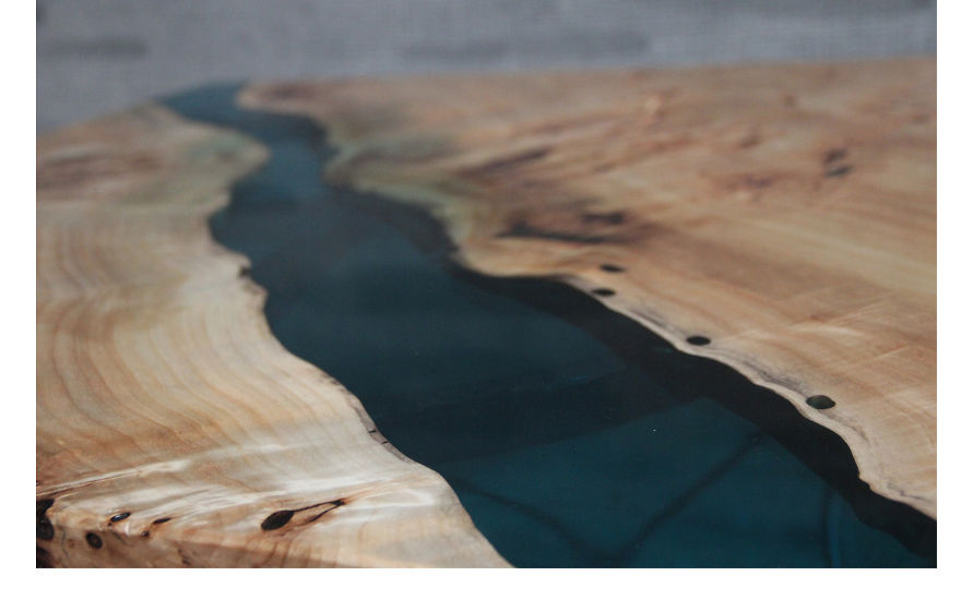 Flowing Water Epoxy Resin Tables, Solid Wood And Epoxy Resin Made