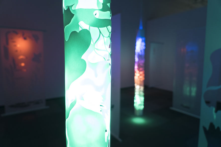 Installation Art Made From Hand Cut Mylar, Hand Cut Paper, And Lights. Installation Art Made From Hand Cut Mylar, Hand Cut Paper, And Lights.