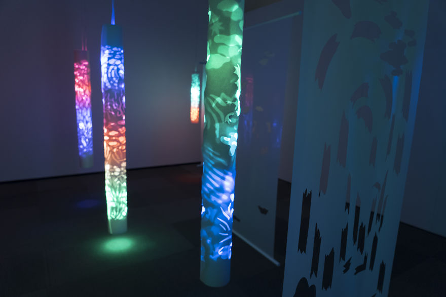 Installation Art Made From Hand Cut Mylar, Hand Cut Paper, And Lights. Installation Art Made From Hand Cut Mylar, Hand Cut Paper, And Lights.