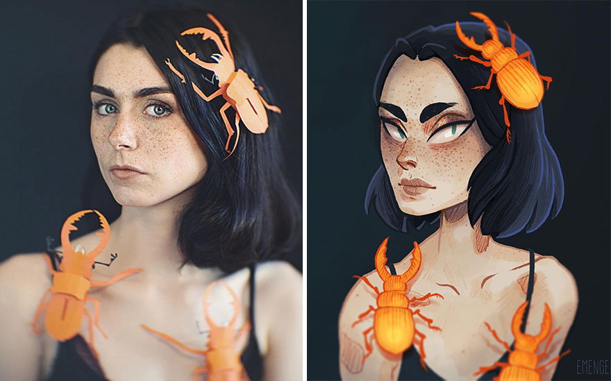 I Created My Own #drawthisinyourstyle Challenge And Asked 16 Artists To Draw My Portrait Photos In Their Style.