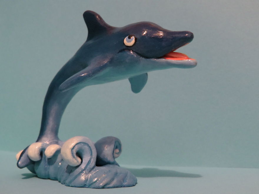 Polymer Clay Handmade Whimsical Dolphin Figurine Ooak