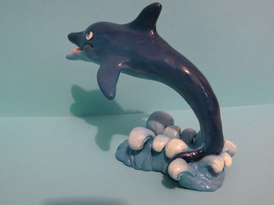 Polymer Clay Handmade Whimsical Dolphin Figurine Ooak