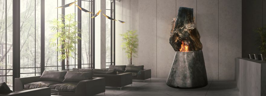 Metaplace Industries Unveils The World's First Petrified Wood Fireplace