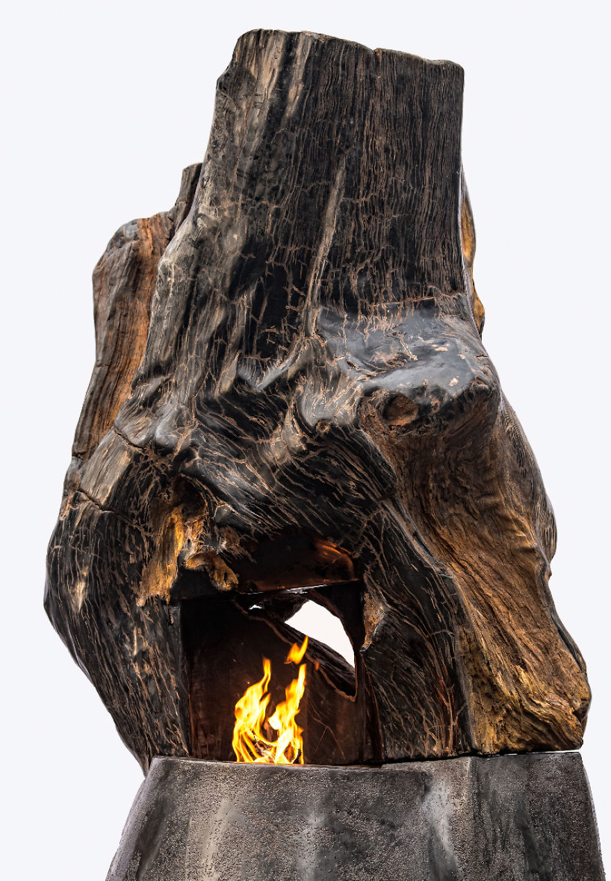 Metaplace Industries Unveils The World's First Petrified Wood Fireplace