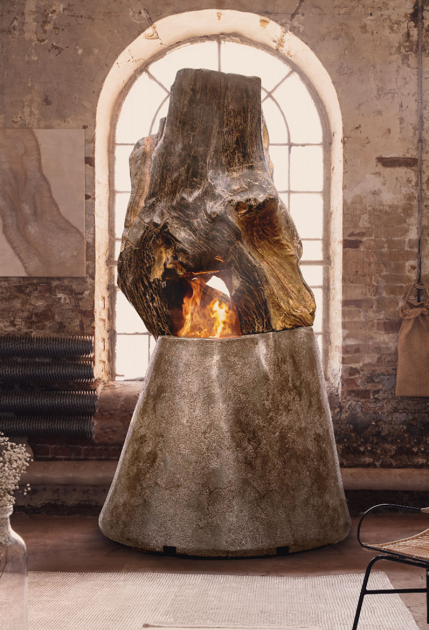 Metaplace Industries Unveils The World's First Petrified Wood Fireplace