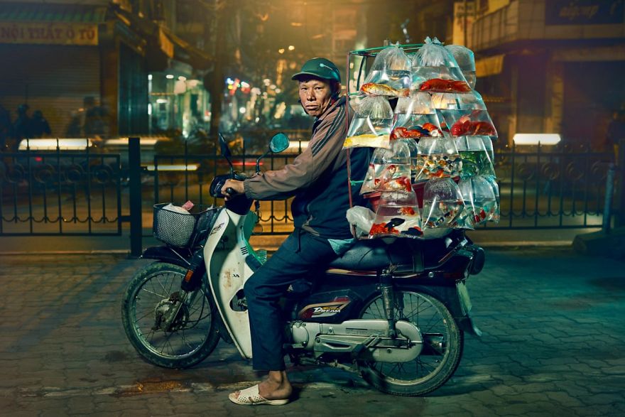 Photographer Captures Moped Delivery Drivers In Hanoi Before They're Banned