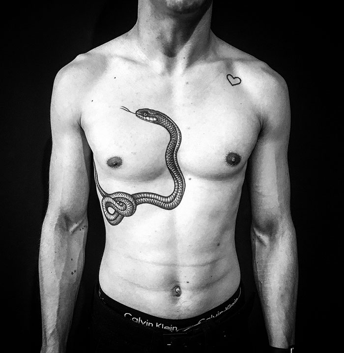 Healed Snake Chest Tattoo