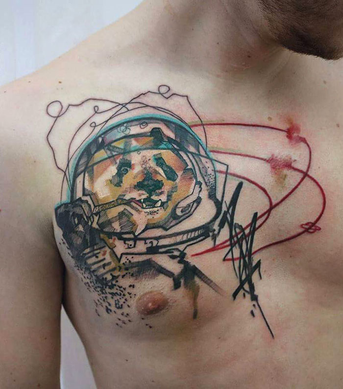 Space Panda Chest Tattoo