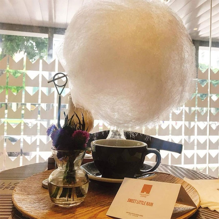 Cafe In Shanghai Serves Coffee With Cotton Candy On Top So It Rains Sugar, And It Looks Magical