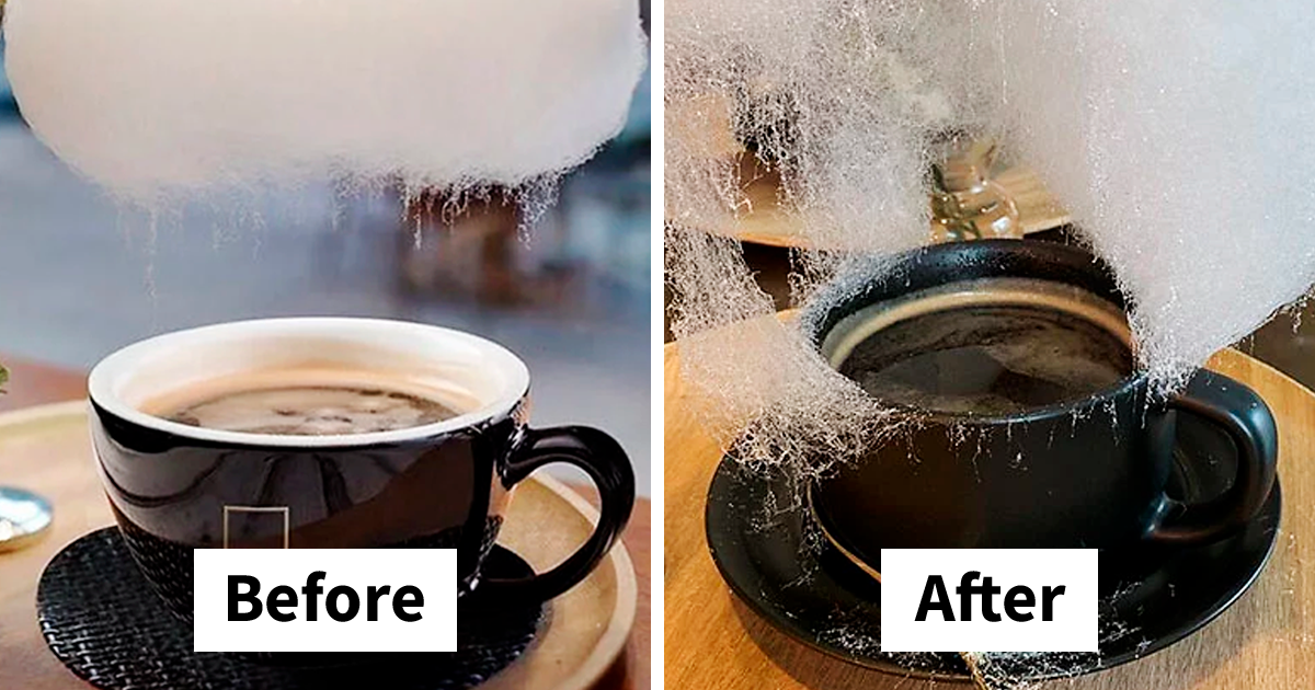 Cafe In Shanghai Serves Coffee With Cotton Candy On Top So It Rains