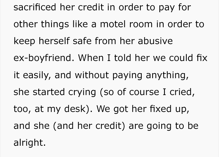 Woman Can't Make Loan Payments Because She Needs To Get Away From An Abusive Partner And This Loan Counselor Helps Her Out