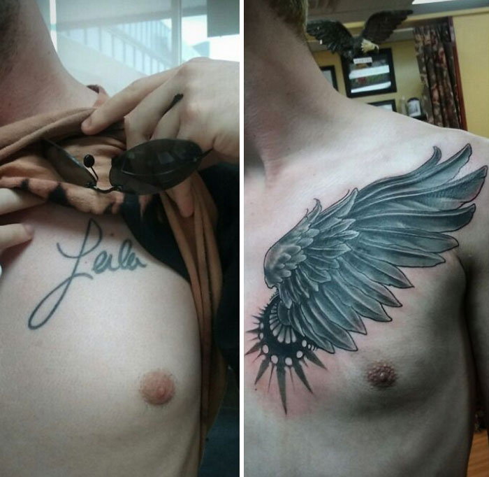 Name Tattoo Be Gone! Poof. Now It's A Wing