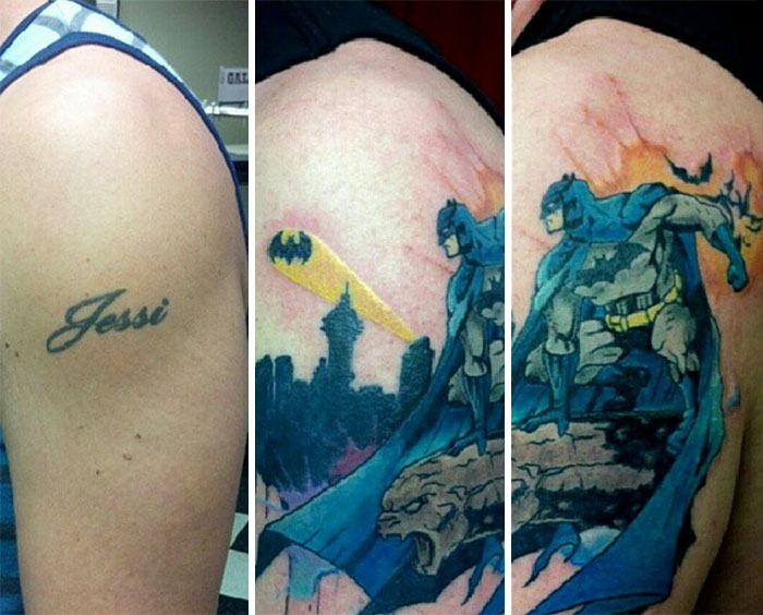 Finished Batman Tattoo Cover Up