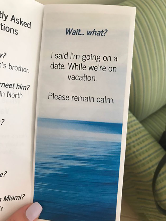 This Woman Had A Date During A Family Vacation, Gave Everyone A Leaflet To Answer Their Annoying Questions