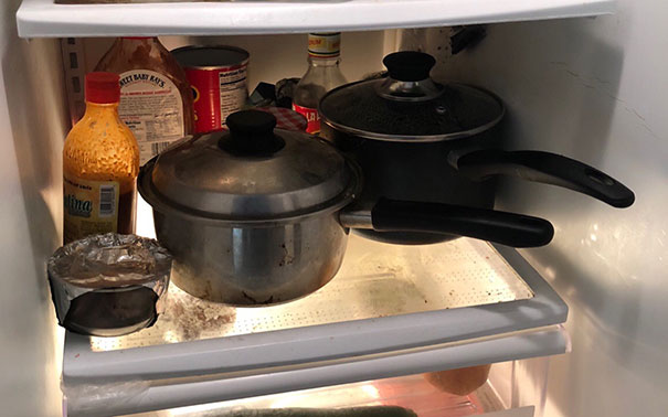 My Roommate And I Own Only Two Pots. When He Cooks, He Stores The Leftovers In The Fridge In The Pots, Instead Of Putting Them In Containers