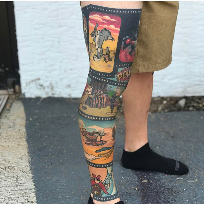 Looney Tunes Tom and Jerry Leg sleeve tattoo