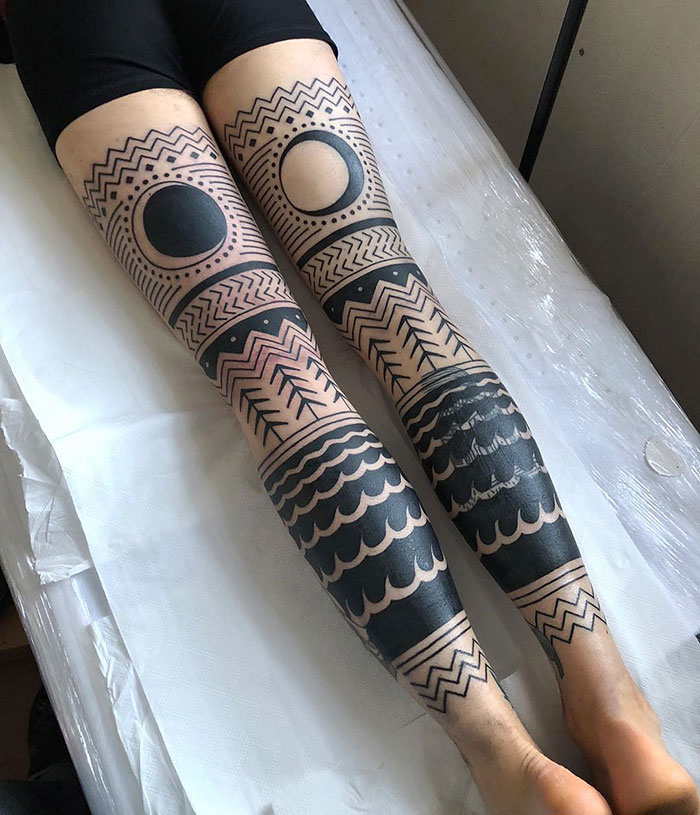 Sun and moon line symbols leg sleeves