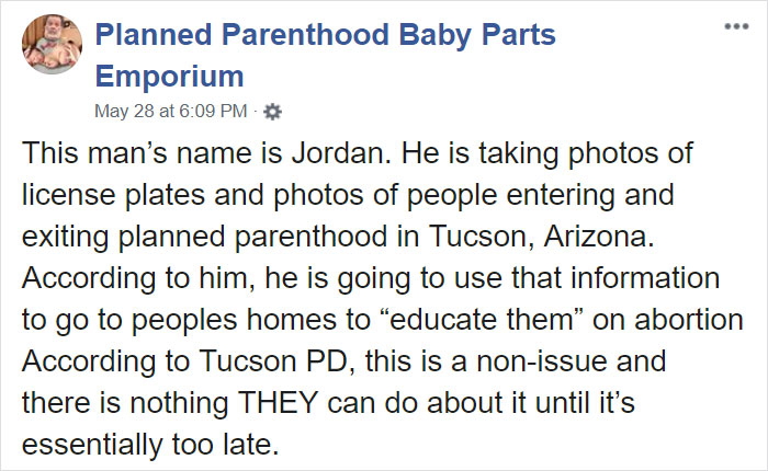 Guy Takes Pictures Of Car License Plates Outside Planned Parenthood To Later ‘Educate’ Women At Their Homes