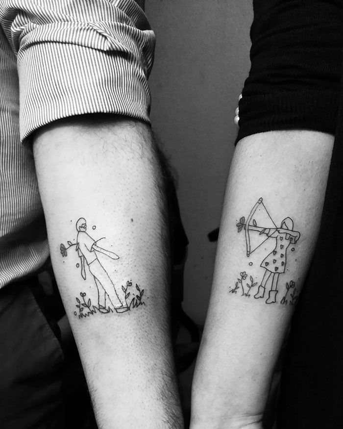 Matching Line-Work Tattoos For This Couple