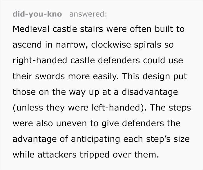 Someone Illustrates Why Stairs In Castles Were Spiral And Why Left-Handed Knights Were Physically Unable To Joust