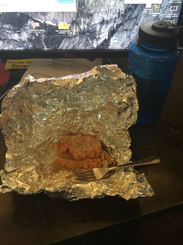 Look At My Actual Desk Mates Gross Lunch. It’s Week Old Cold Salmon He Ate Straight Out Of The Packet 