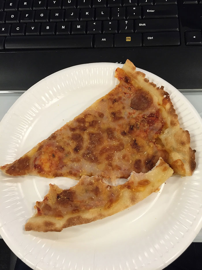 Three Days Before Christmas, More Than Half The Office Is On Vacation Already, And The Microwave In Our Kitchenette Is Broken. I Get To Enjoy Cold, Leftover Cheese Pizza At My Desk For Lunch Today