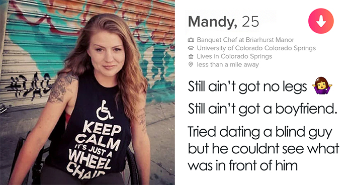 This Woman Lost Both Of Her Legs But Not Her Dark Sense Of Humor, Shows It Off On Tinder