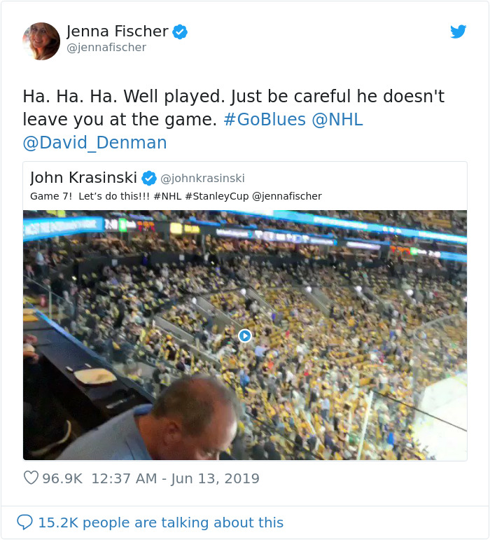 John Krasinski Trolls Jenna Fischer By Inviting Her On-Screen Ex-Fiance To A Stanley Cup