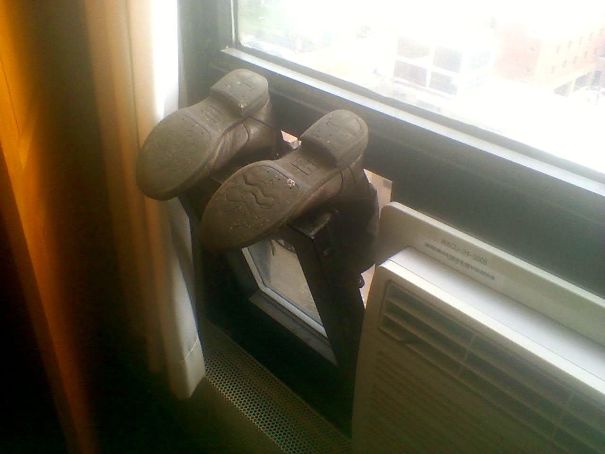 My Friend's Way Of Drying Shoes Scared Me A Bit. I Thought She Was Hanging Out Her 11th Floor Window
