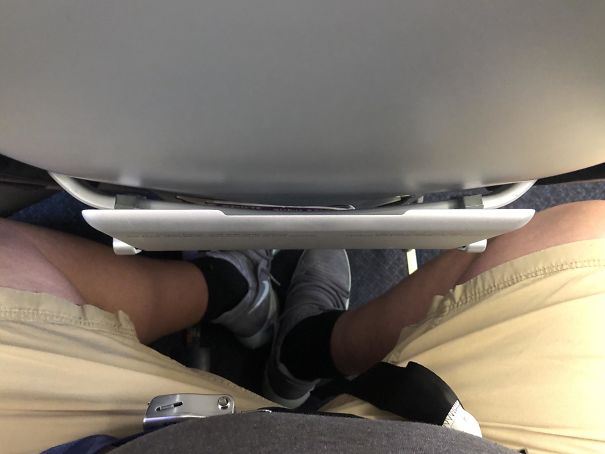 I’m 6’6” And This How Much Leg Room Was Available On Spirit Airlines. Luckily It Was Only A 4 Hour Flight