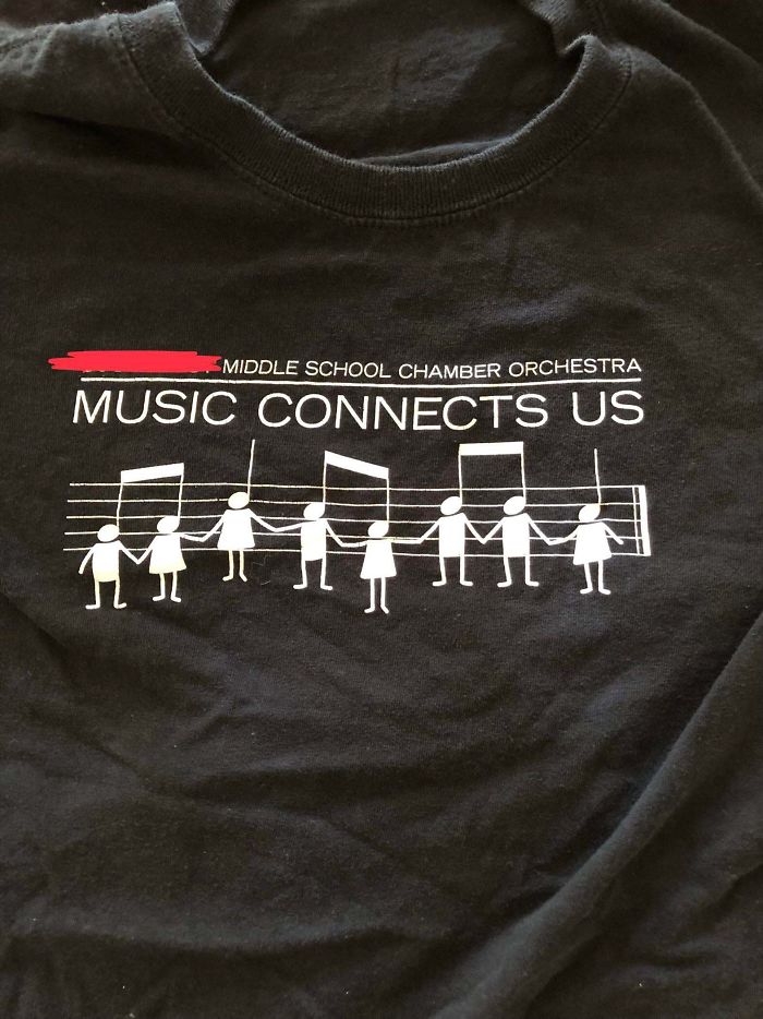 Orchestra Teacher's Shirt Design For Students Looks As If People Are Being Hanged Together