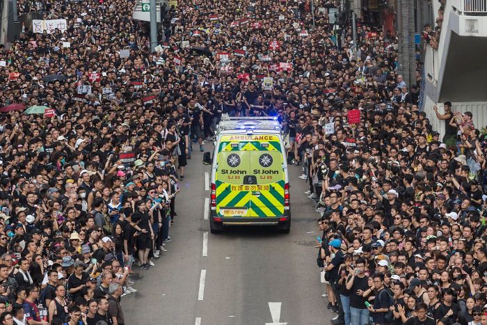 Hong Kong Protestors Giving Way To Ambulance Like Crossing The Red Sea