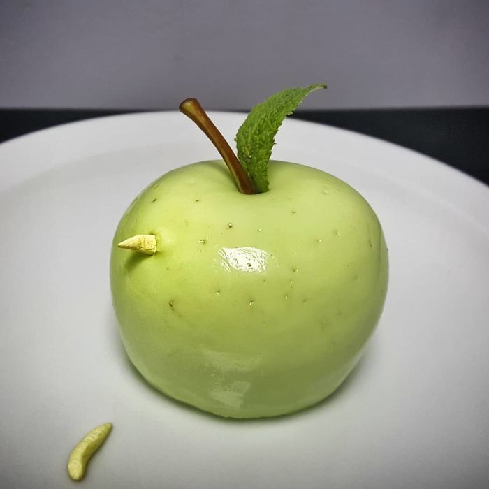Apple Bavarois, Stewed Apple Filling, Chocolate Maggots