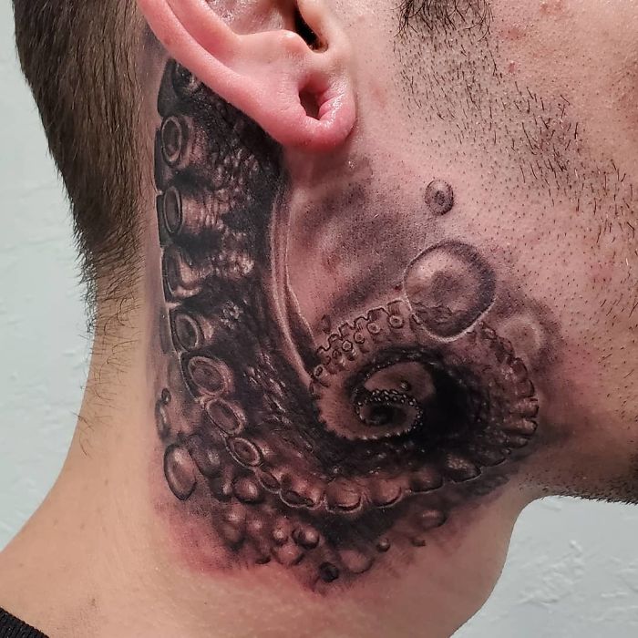 Had A Blast Working On My Buddy Last Night. I Did This Fun Tentacle On His Neck