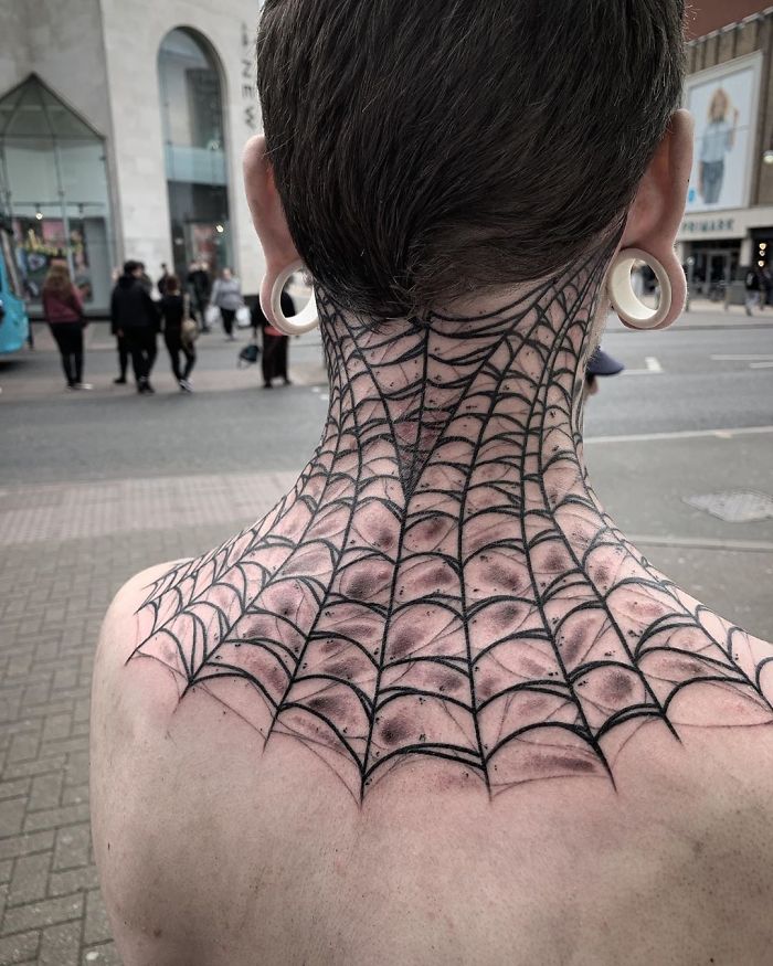 Fixed Up This Cobweb Tattoo Today On The Nape