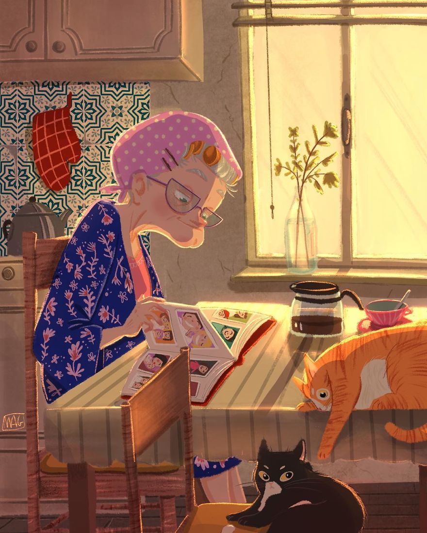 Italian Illustrator Shows In Sweet Illustrations That Even Cats Being Independent, They Can Be His Best Friends