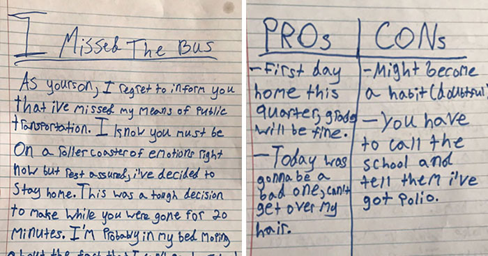 Boy Misses School Bus, Writes An Adorable Note To Mom Explaining Why