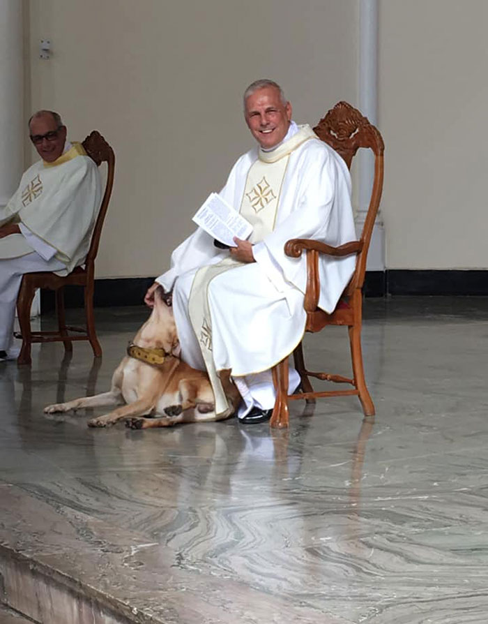 Priest Has An Adorable Reaction To A Dog Who Crashed His Church Service