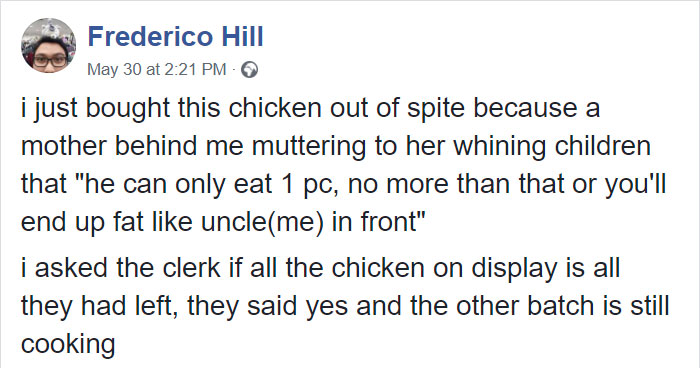 Man Buys All Of The Chicken In Store So A Fat-Shaming Stranger Couldn't Get Any