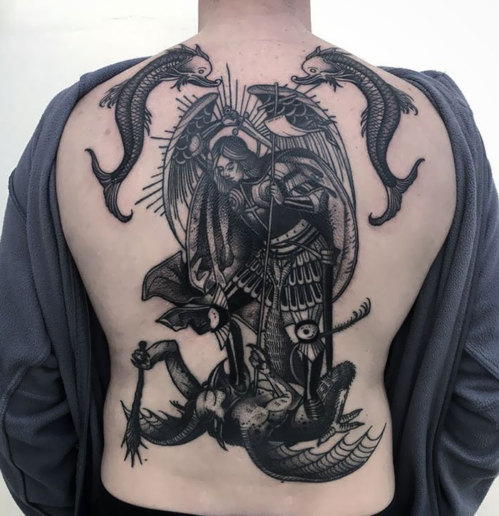God vs. Evil Back Tattoo