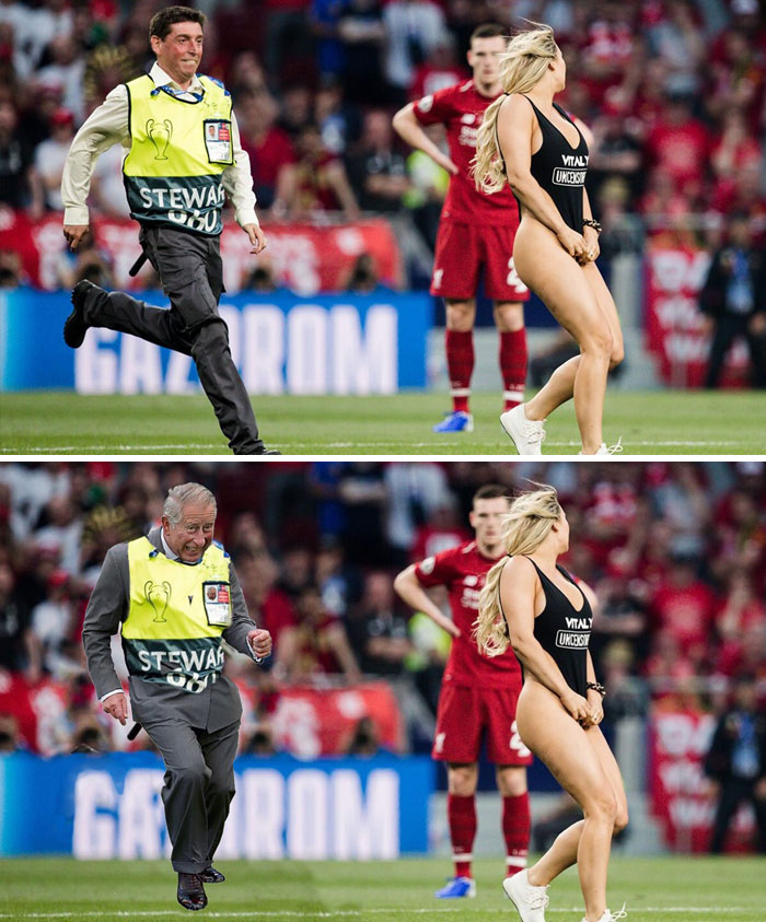 This Security Guard Eagerly Chasing A Streaking Swimsuit Model