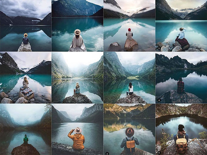 Person Centered And Sitting On Rock Near Lake