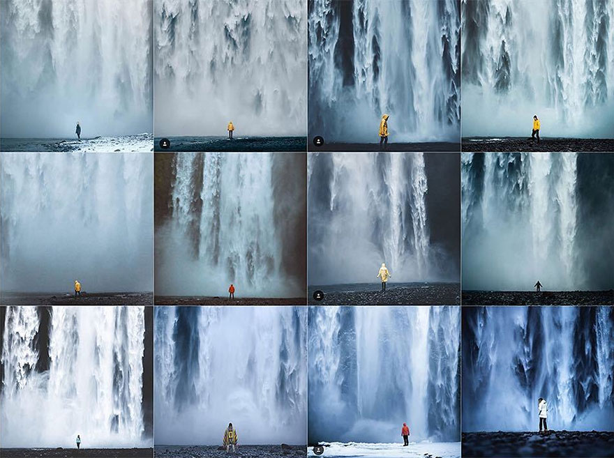 Person Centered Against Full Frame Waterfall