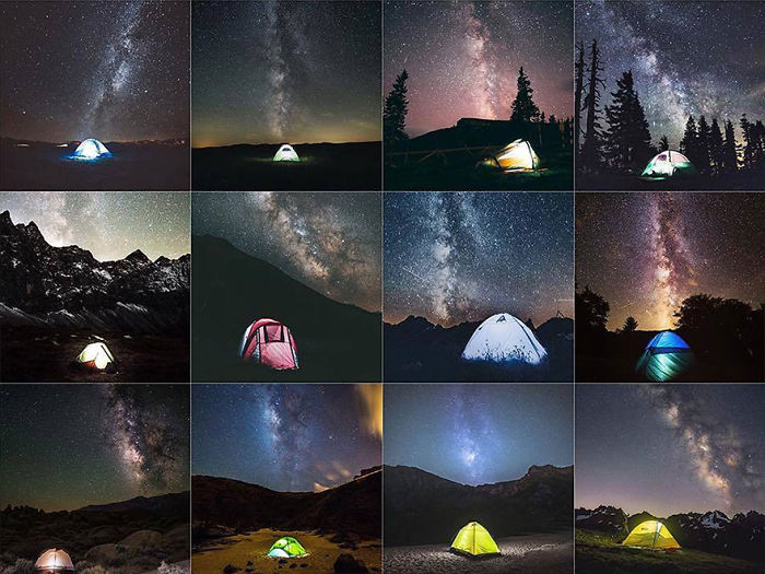 A Single, Centered Tent, Lit Up, Captured With A Long Exposure In Front Of The Milky Way
