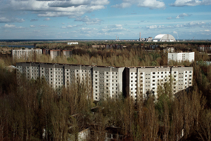 Ghost City Pripyat Against The Background Of A New Confinement Over The Fourth Nuclear Power Unit Of The Chernobyl Nuclear Power Plant