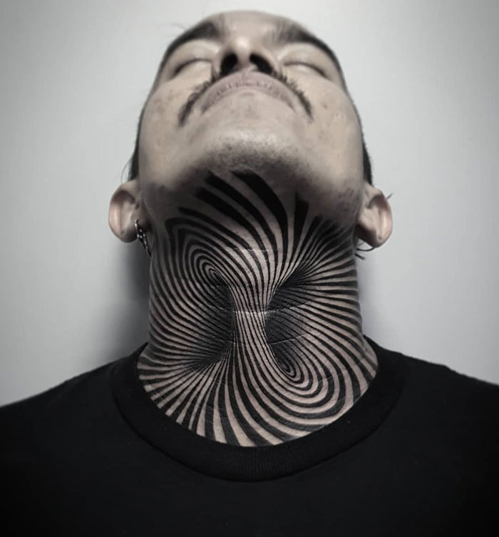 Optical Illusion Neck Tattoo